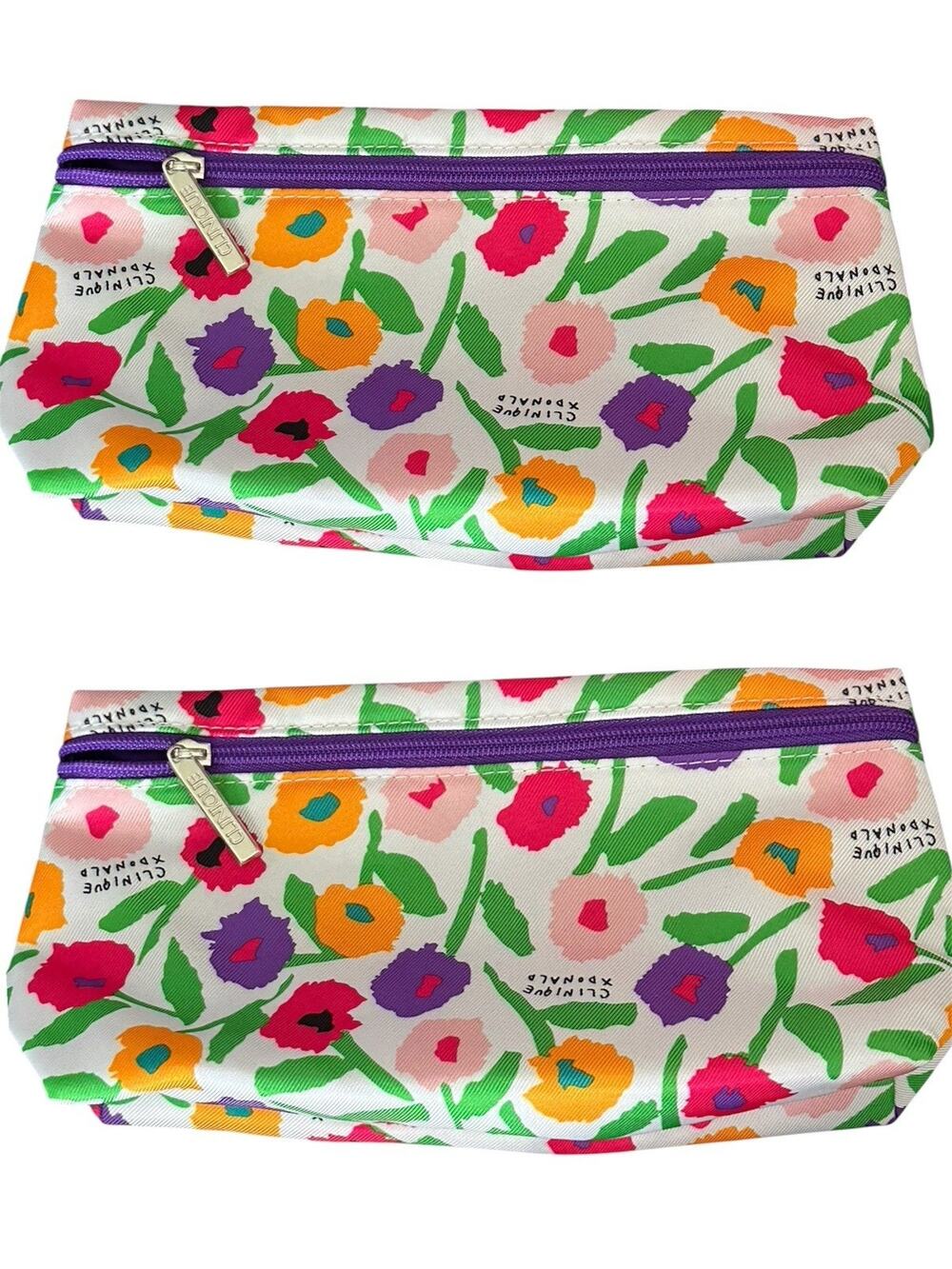 Clinique 2x Make Up Bag Floral Design by X Donald - Zip Closure - NEW